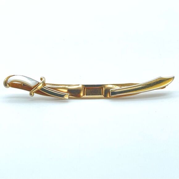 Vintage SWANK Tie Clip Sword | goldtone mother of pearl retro - Picture 3 of 13